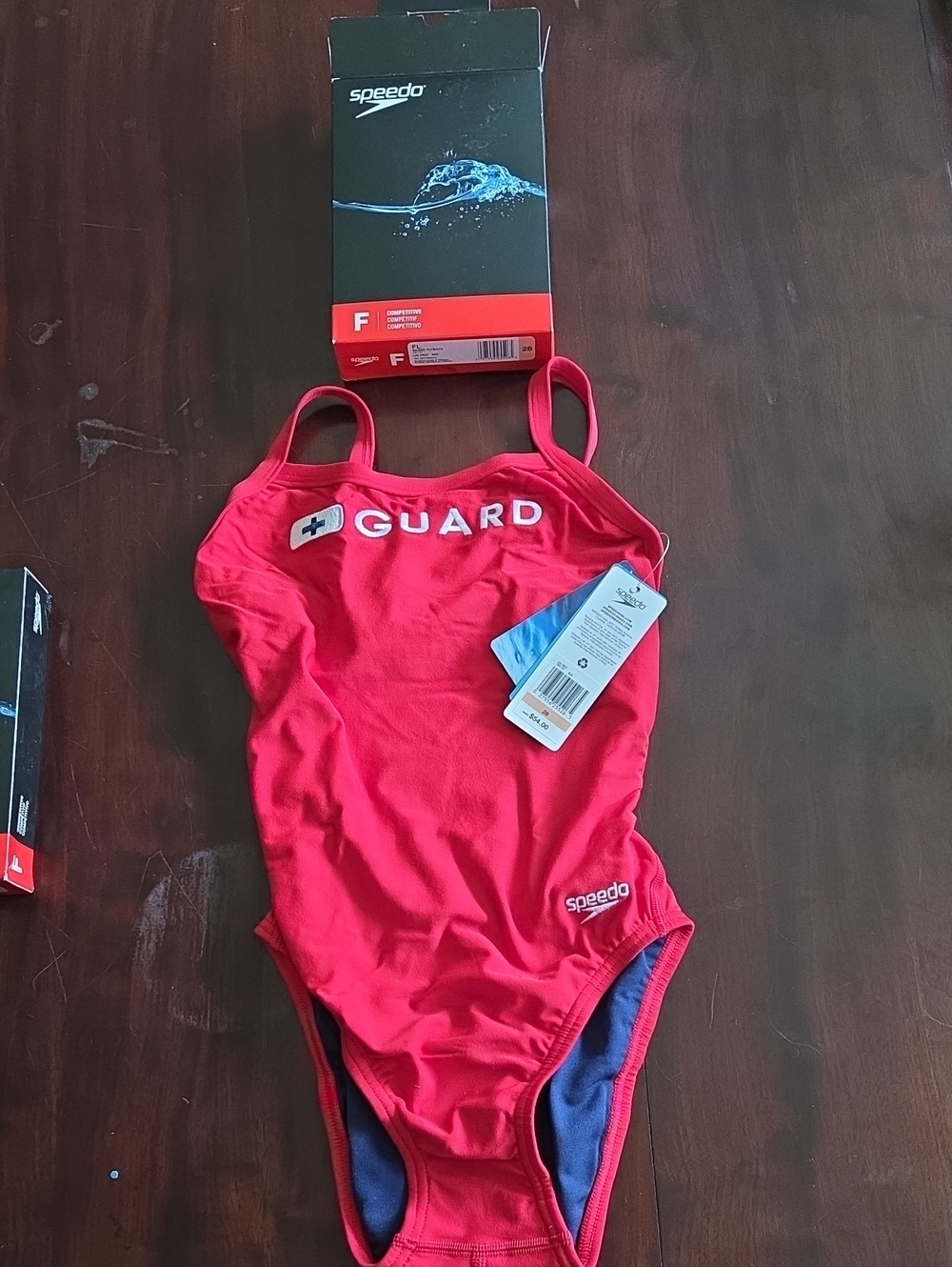 Speedo Guard Flyback Red 'GUARD' One-Piece Lifeguard Swimsuit Size 28 Women.